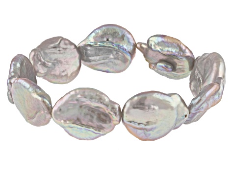 Platinum Cultured Freshwater Coin Pearl Stretch Bracelet