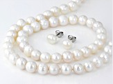 White Cultured Freshwater Pearl Rhodium Over Silver Necklace, Bracelet, and Earring Set