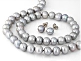 Platinum Cultured Freshwater Pearl Rhodium Over Silver Necklace, Bracelet, and Earring Set