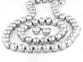 Platinum Cultured Freshwater Pearl Rhodium Over Sterling Silver Necklace Bracelet & Earring Set