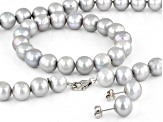 Platinum Cultured Freshwater Pearl Rhodium Over Sterling Silver Necklace Bracelet & Earring Set