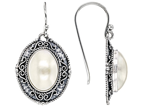 White Cultured Mabe Pearl Sterling Silver Earrings