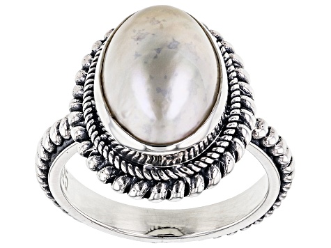 White Cultured Mabe Pearl Sterling Silver Ring
