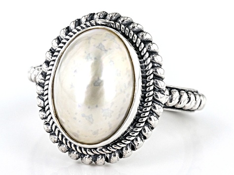 White Cultured Mabe Pearl Sterling Silver Ring