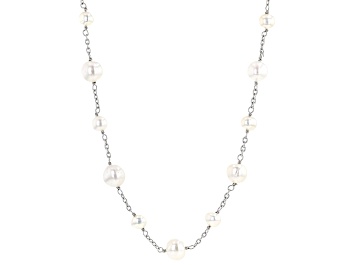 Picture of White Cultured Freshwater Pearl Rhodium Over Sterling Silver 37.5 Inch Necklace