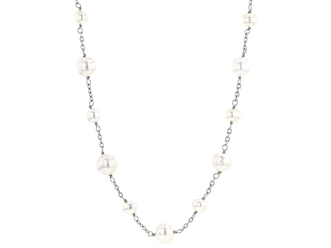 White Cultured Freshwater Pearl Rhodium Over Sterling Silver 37.5 Inch Necklace