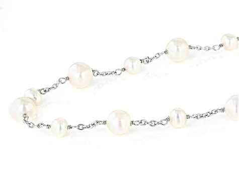 White Cultured Freshwater Pearl Rhodium Over Sterling Silver 37.5 Inch Necklace