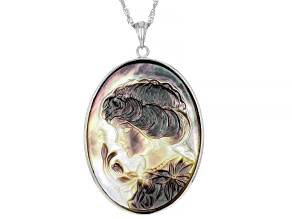 Platinum Tahitian Mother-of-Pearl Sterling Silver Cameo Pendant with Chain