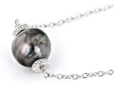 Black Cultured Tahitian Pearl Rhodium Over Sterling Silver 18 Inch Necklace