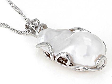 Genusis™ White Cultured Freshwater Pearl Rhodium Over Sterling Silver Pendant With Chain