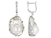 Genusis™ White Cultured Freshwater Pearl Rhodium Over Sterling Silver Earrings