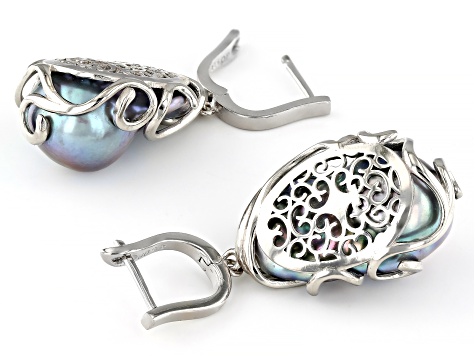 Genusis™ Platinum Cultured Freshwater Pearl Rhodium Over Sterling Silver Earrings