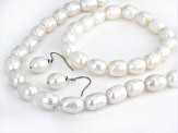 White Cultured Freshwater Pearl Rhodium Over Sterling Silver Strand Necklace Bracelet Earring Set
