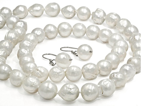 Genusis™ Cultured Freshwater Pearl Rhodium Over Silver Necklace, Bracelet, & Earring Boxed Set