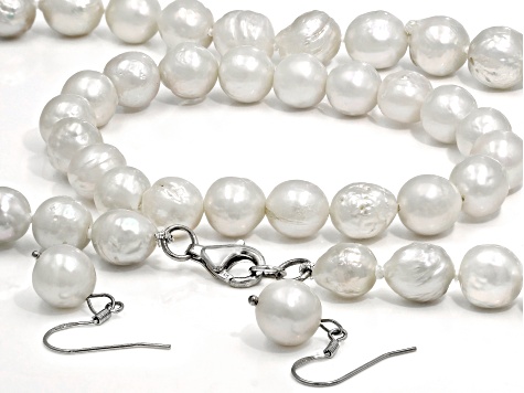 Genusis™ Cultured Freshwater Pearl Rhodium Over Silver Necklace, Bracelet, & Earring Boxed Set