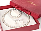 Genusis™ Cultured Freshwater Pearl Rhodium Over Silver Necklace, Bracelet, & Earring Boxed Set