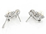 White Cultured Freshwater Pearl and White Cubic Zirconia Rhodium Over Sterling Silver Earrings
