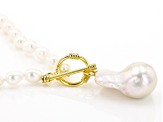 15mm and 5mm White Cultured Freshwater Pearl 18k Yellow Gold Over Silver 20 Inch Necklace