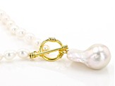 15mm and 5mm White Cultured Freshwater Pearl 18k Yellow Gold Over Silver 20 Inch Necklace