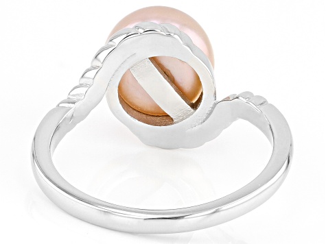 Pink Cultured Freshwater Pearl Rhodium Over Sterling Silver Ring