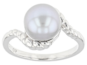 Platinum Cultured Freshwater Pearl Rhodium Over Sterling Silver Ring