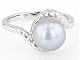 Platinum Cultured Freshwater Pearl Rhodium Over Sterling Silver Ring