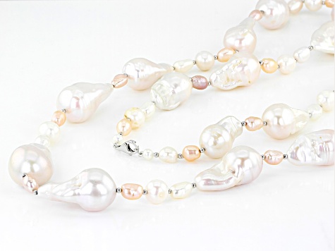 Genusis™ Multi-Color Cultured Freshwater Pearl Rhodium Over Silver 36 Inch Necklace