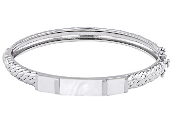 Picture of White Mother-of-Pearl Rhodium Over Sterling Silver Bangle Bracelet