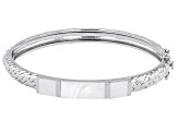 White Mother-of-Pearl Rhodium Over Sterling Silver Bangle Bracelet