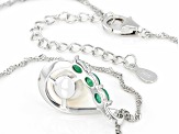 Cultured Freshwater Pearl with Zambian Emerald Rhodium Over Sterling Silver Pendant with Chain