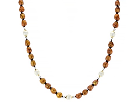 Cultured Freshwater Pearl Rhodium and 14K Yellow Gold Over Sterling Silver 18 Inch Necklace