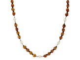 Cultured Freshwater Pearl Rhodium and 14K Yellow Gold Over Sterling Silver 18 Inch Necklace