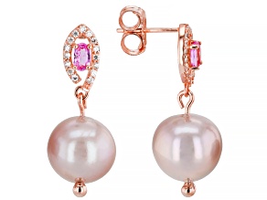 Genusis™ Cultured Freshwater Pearl, Pink Sapphire, White Zircon 18k Rose Gold Over Silver Earrings