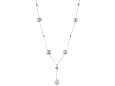 Cultured Kasumiga Pearl And Cubic Zirconia Rhodium Over Sterling Silver Station Necklace