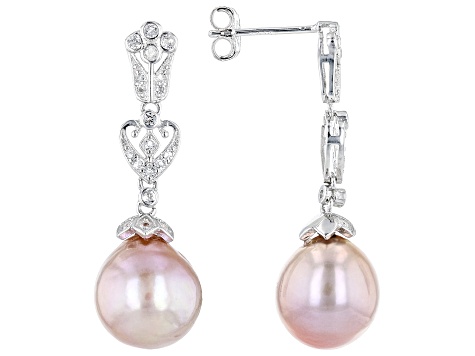 Cultured Kasumiga Pearl And White Topaz Rhodium Over Sterling Silver ...