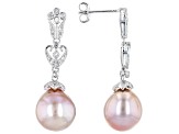 Cultured Kasumiga Pearl And White Topaz Rhodium Over Sterling Silver Drop Earrings