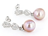 Cultured Kasumiga Pearl And White Topaz Rhodium Over Sterling Silver Drop Earrings