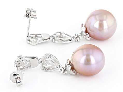 Cultured Kasumiga Pearl And White Topaz Rhodium Over Sterling Silver Drop Earrings