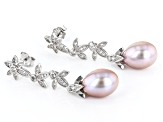 Cultured Kasumiga Pearl & White Topaz Rhodium Over Sterling Silver Drop Earrings