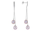 Cultured Freshwater Pearl And White Topaz Rhodium Over Sterling Silver Drop Earring