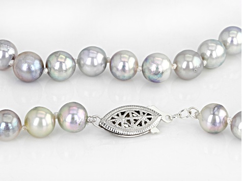 Platinum Cultured Japanese Akoya Pearl Sterling Silver 18 Inch Necklace