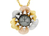 Cultured Tahitian Pearl with White Topaz Rhodium & 18k Yellow & Rose Gold Over Silver Pendant