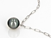 Black Cultured Tahitian Pearl Rhodium Over Sterling Silver 22 Inch Necklace