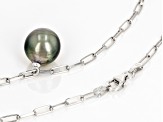 Black Cultured Tahitian Pearl Rhodium Over Sterling Silver 22 Inch Necklace