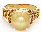 Golden Cultured South Sea Pearl and Citrine 18k Yellow Gold Over Sterling Silver Ring