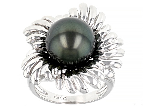 Multi-Color Cultured Tahitian Pearl Rhodium Over Sterling Silver Ring