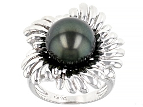 Multi-Color Cultured Tahitian Pearl Rhodium Over Sterling Silver Ring