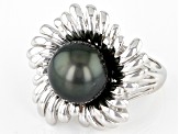 Multi-Color Cultured Tahitian Pearl Rhodium Over Sterling Silver Ring