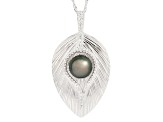 Cultured Tahitian Pearl and White Zircon Rhodium Over Sterling Silver Pendant with Chain