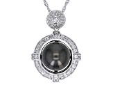 Black Cultured Tahitian Pearl And White Topaz Rhodium Over Sterling Silver Pendant With Chain